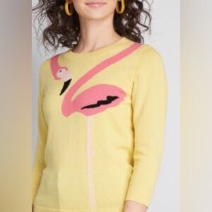 ModCloth Yellow Flamingo Cotton Sweater Large